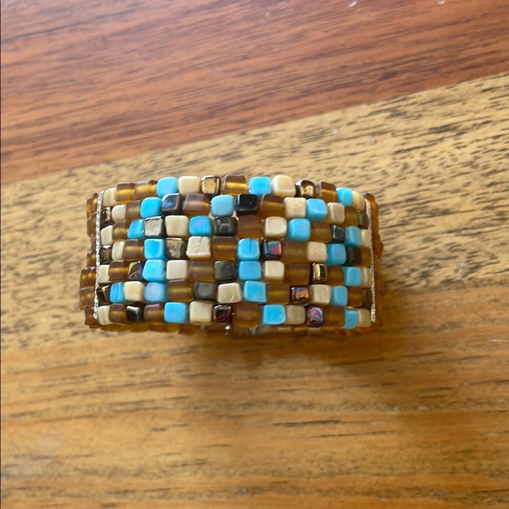 Beaded Bracelet with Blue and Brown Accents